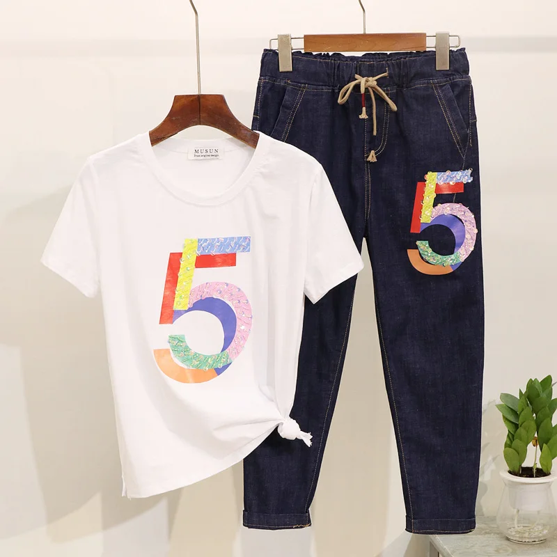 Женская одежда из 2 предметов 2019 летняя новая мода Harajuku расшитая бисером женская