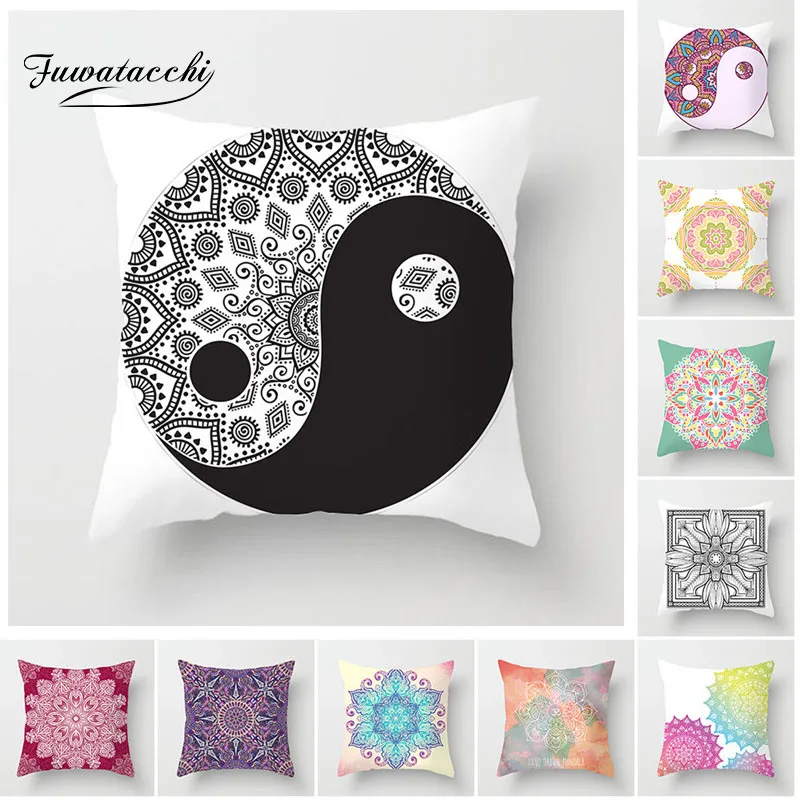

Fuwatacchi Geometric Cushion Cover Tai Chi Colorful Patchwork Floral Pattern Pillow Cover Home Sofa Decorative Pillowcases