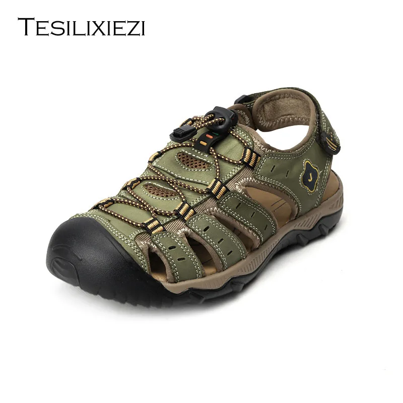 Plus Size EU38 45 Mens Genuine Leather Beach Sandal Men Casual Summer