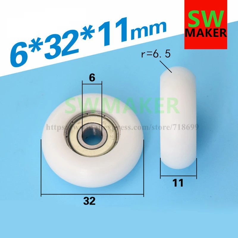 6x32x11mm 1pcs plastic bearing roller for 3030 aluminum profiles POM pulley hard surface 3030 Extrusion|pulley roller|aluminium pulleypulley bearing -