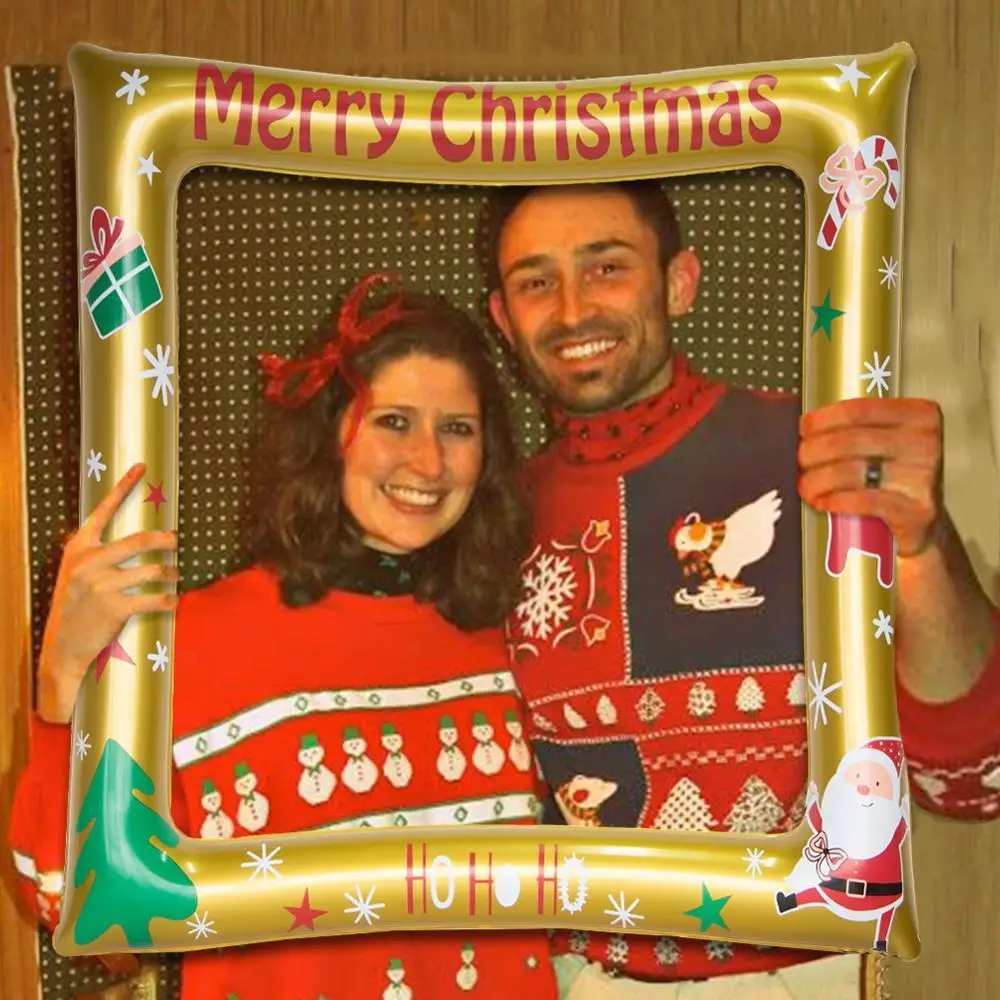

Fun Christmas Inflatable Photo Booth Frame Festive Props Holiday Reunion Party Decorations Merry Xmas Santa Ho Ho Ho Selfie