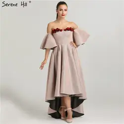 Сексуальная высокая низкая новый Дизайн Половина рукава Вечерние платья 2018 оборками Длинные вечерние платье Дубай халат De Soiree спокойной