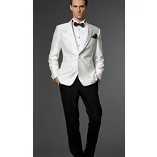 mens formal suit wedding slim fit custom made suits tuxedo white groom wear 2016 white jacket and black pant