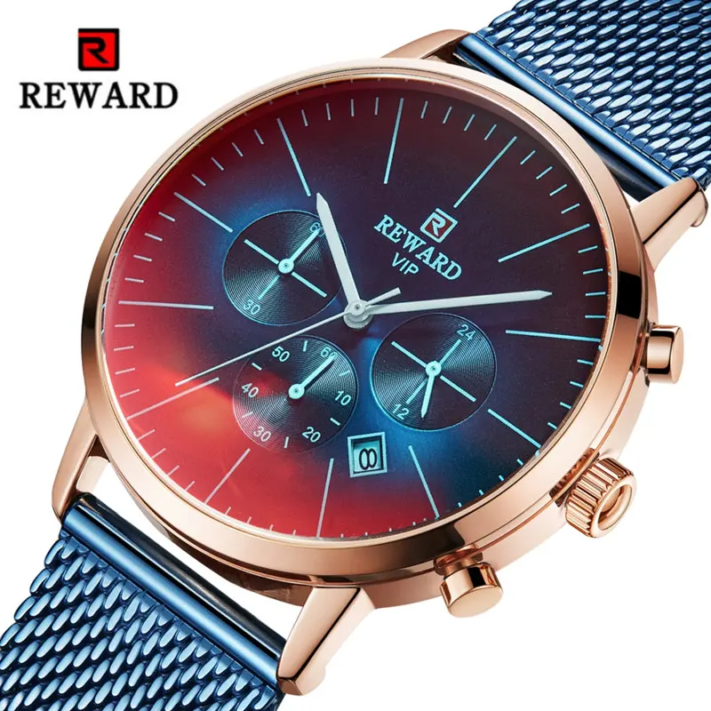 

Mens Watch VIP Special Colorful Glass REWARD Chronograph Sport Creative Luxury Waterproof Men's Wist watches Male saati