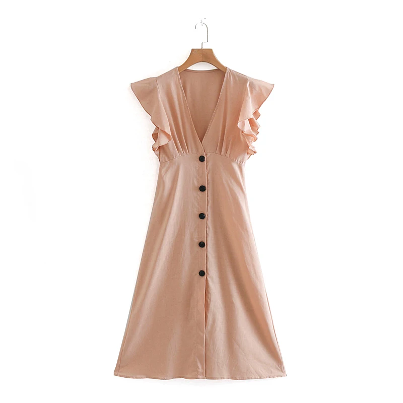 

Women Dress Summer 2019 Polyester V-Leader Layered Ruffled Dress Ms Street Sexy Leisure Slim Fit Temperament Clothing