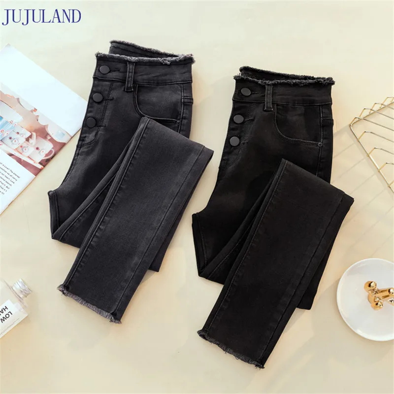 JUJULAND Джинсы женские джинсовые штаны черного цвета женские джинсы Donna Стретч низ Feminino обтягивающие брюки для женщин брюки 8253