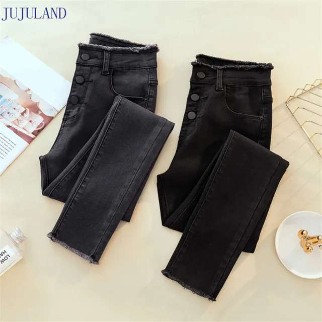 US $14.83 JUJULAND Jeans Female Denim Pants Black Color Womens Jeans Donna Stretch Bottoms Feminino Skinny Pa