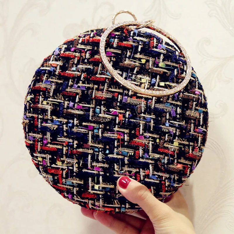 Woolen Wool Round Evening Bag Elegant Casual Plain Clutch Bags Diamond