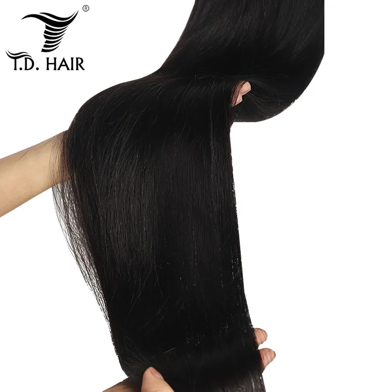 Tdhair длинные бразильские прямые волосы пучки с 4*4 закрытия натуральный цвет человеческие волосы пучки с закрытием