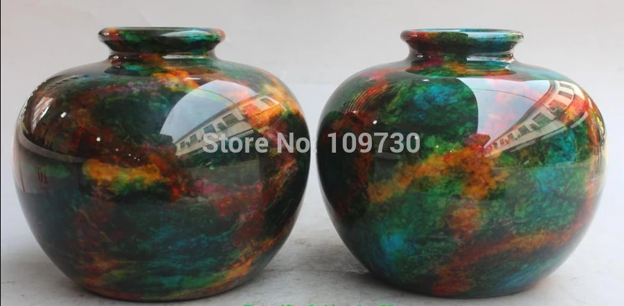 

bir 001591 7" China Taiwan hand engraving Seven Colored Natural Jade Stone vase pair Statue