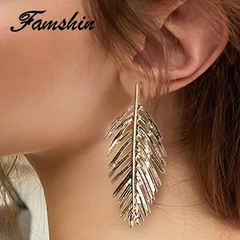

FAMSHIN New Gold Color Oversize Leaves Earrings For Women Bijoux Bohemian Fashion Stud Earring Statement Jewelry Party Wholesale