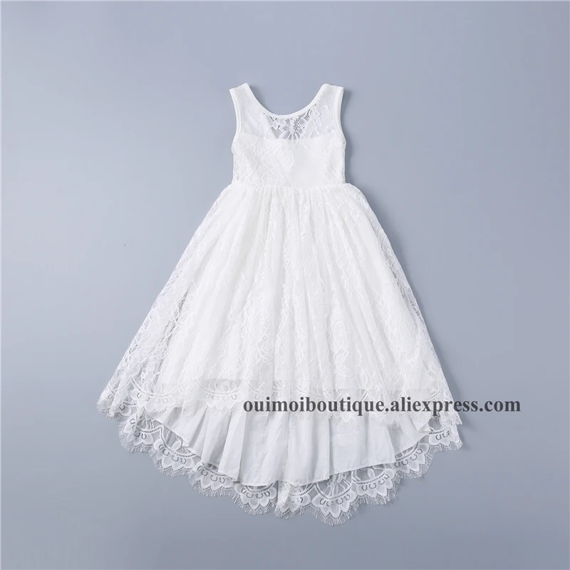 

2019 New Full Lace Kids Trumpet Long Dress Sleeveless White Princess Maxi Clothes for Wedding Birthday