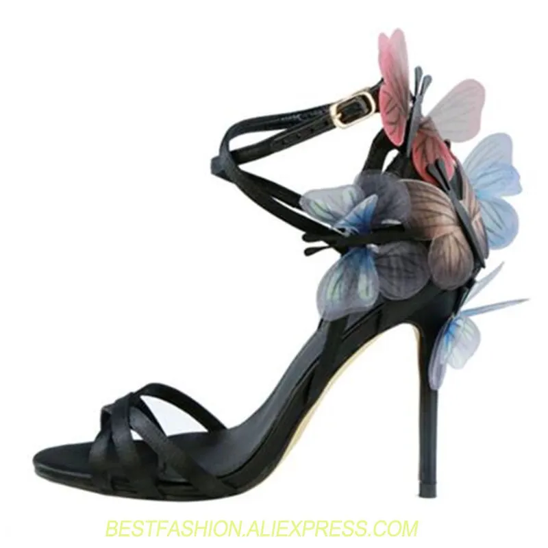 

sexy peep toe cross-tied pumps Runway Shoes Fashion designer shoes exquisite butterfly embellished thin high heels sandals Woman