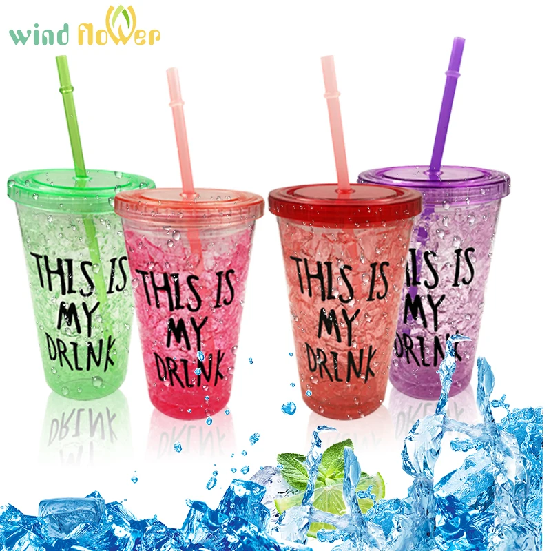 

Wind flower Summer Water Bottle Plastic Crushed Ice Bistratal Colorful With Sucker Creative Drinkware