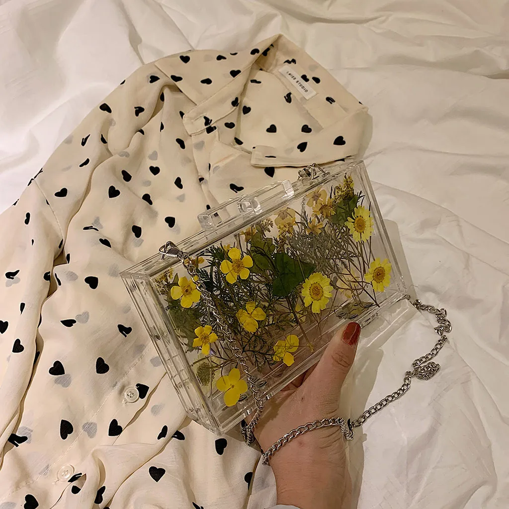 Прозрачная сумка женская летняя Цветочная прозрачная маленькая квадратная сумка через плечо пляжная сумка# G15