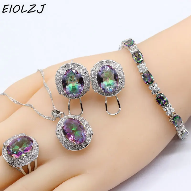 Buy 925 Silver Necklace Sets For Women Oval Multicolor
