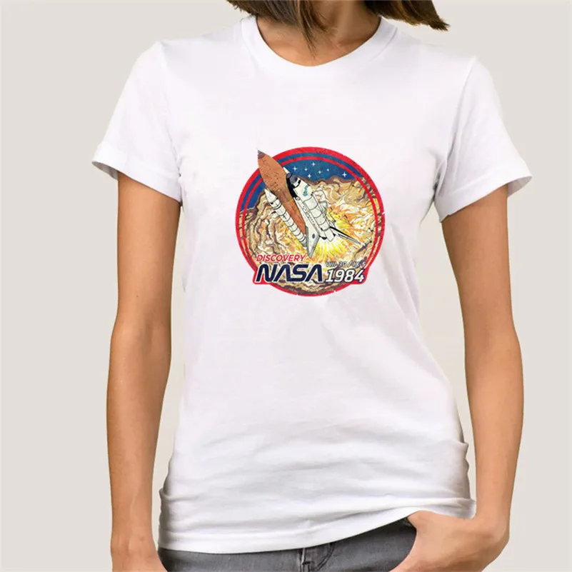 

Summer USSR Russian Space Shuttle Women T Shirt Cccp Gagarin Printed Rocket Female T-shirt Funny Cool Interkosmos Woman Tee 005