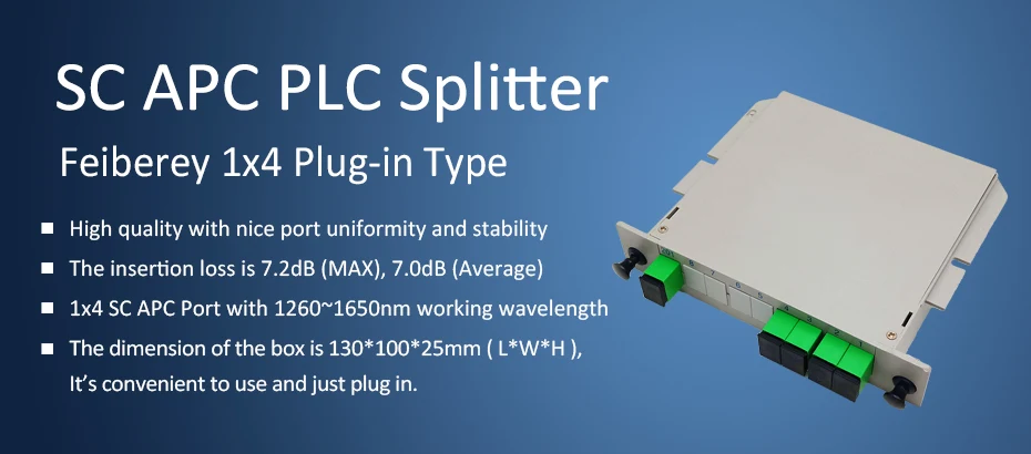 1x4 SC/APC Волоконно-оптический разветвитель 1:4 LGX Кассетная коробка FTTH SC/APC Волоконно-оптический PLC разветвитель с SC APC адаптер