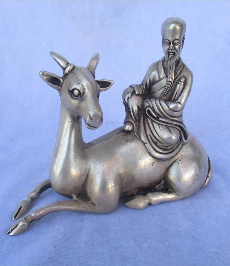 

Collectible Tibetan silver "Chang old" riding a deer statue/Folk art Sculpture