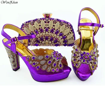 

Wonderful lady high heel fashion shoes and evening bag set with rhinestones unique style for party event 38-43 WENZHAN B94-6