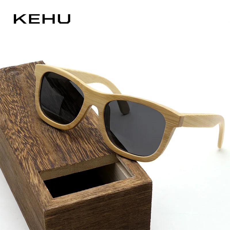 

KEHU Retro Bamboo Polarized Sunglasses Classic Square Frame Men Women Sun Glasses High Quality Bamboo Material UV400 K10036