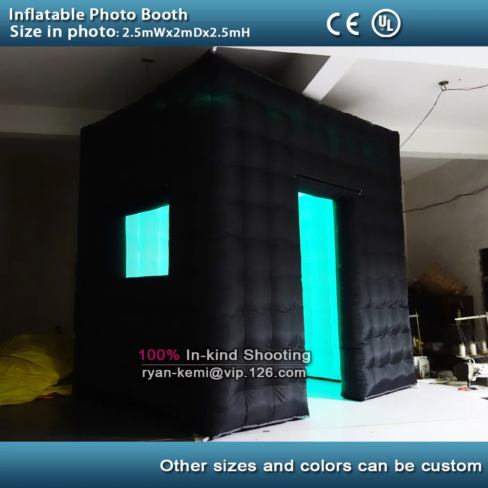 Free shipping 2.5m LED lighting inflatable photo booth with window LED inflatable photo enclosure tent inflatable cube tent 6