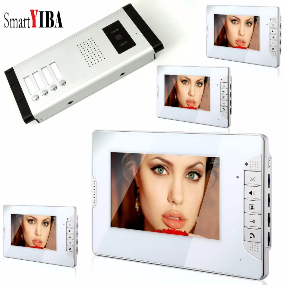 SmartYIBA 7 "переговорное устройство с видеокамерой система для 4 единиц комнаты/квартиры дома квартиры видео домофон дверной звонок комплект