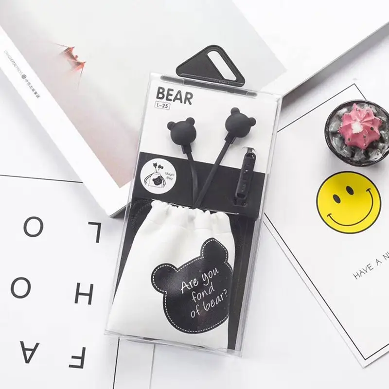 Bear Earphones 3.5mm Candy Color Stereo Music Universal Earplugs With Mic Kids Earbuds With Storage Bag For Phone Gifts