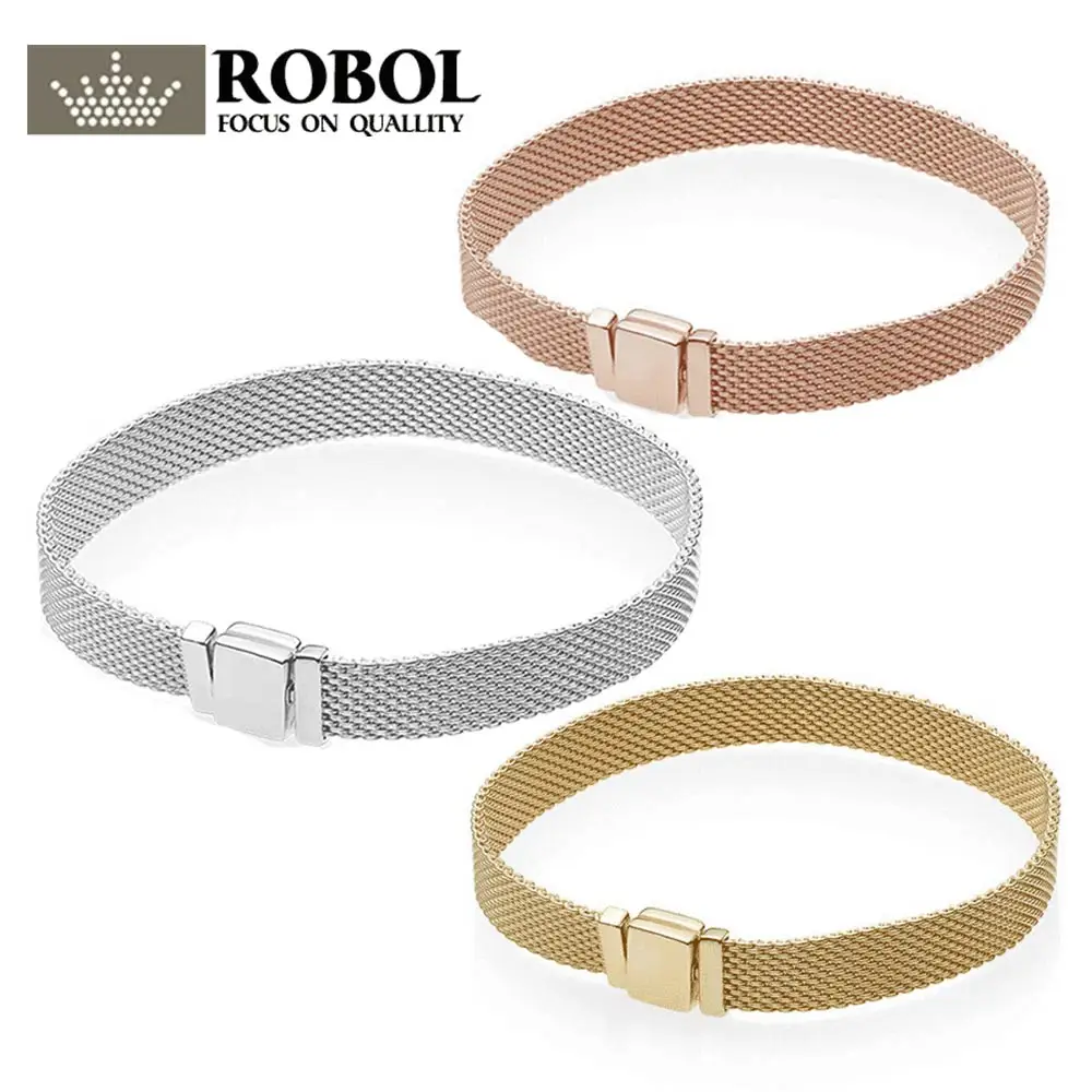 

ROBOL 925 Sterling Silver Original PAN Bracelets Reflexions 597712 Bracelet Jewelry Female Mesh Chain High Quality 1:1 Template