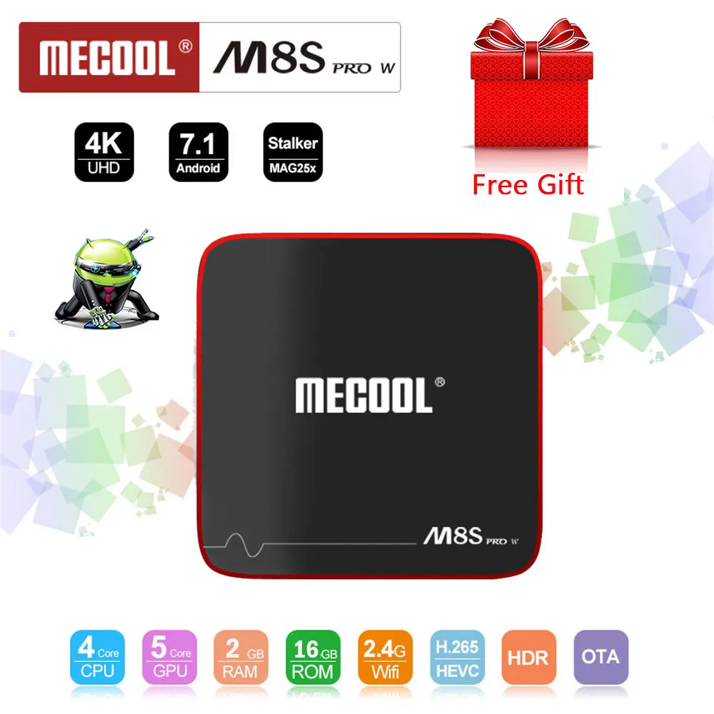 

MECOOL M8S PRO W Android 7.1 TV Box Amlogic S905W Quad Core 2GB RAM DDR3 16GB OTA update Smart TV Box WiFi 4K H.265 Set Top Box