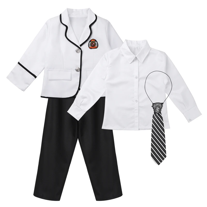 Дети японский студент школьная форма комплект костюм для девочек пальто для мальчиков рубашка брюки/юбка галстук Одежда От 4 до 12 лет