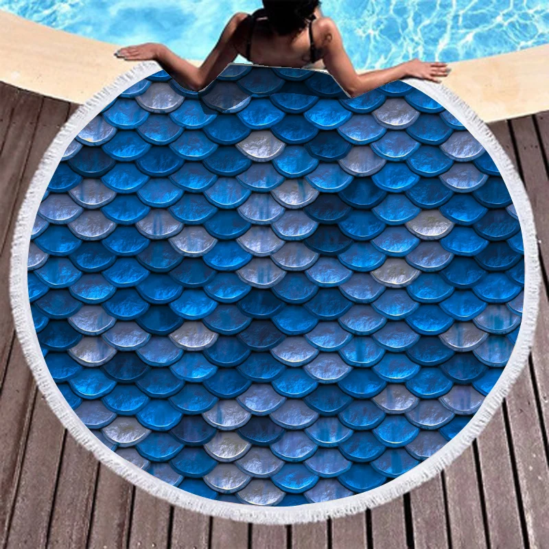 Пляжное полотенце Бохо с синими весами пляжное из микрофибры круглая ткань