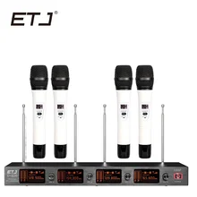 ETJ Беспроводной микрофон Системы профессиональный микрофон 4 канала динамический 4 микрофон гарнитуры+ караоке U410