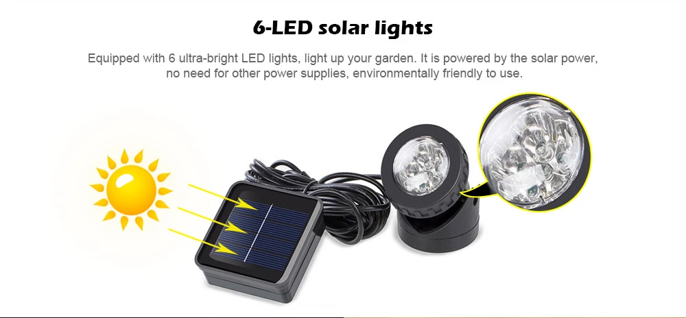 Солнечный прожектор 6 светодиодов включается в темноте автоматически для наружного освещения пейзаж двор сад дерево отдельно лампа