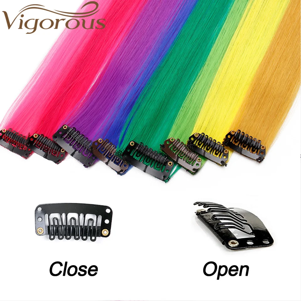 Vigorous Long Straight Clip In One Piece Hair Extensions 20 Inch Synthetic Two Tone Fake Hair for Women Girls