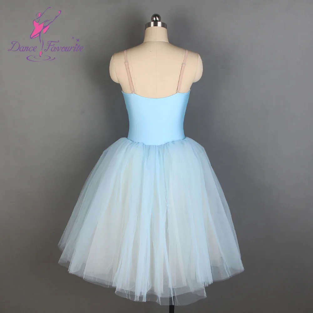 Топик бледно-голубого цвета, длинная романтическая Балетная пачка для девочек и женщин, сценический танцевальный костюм, балетная пачка