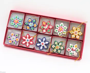 

Collectibles 10pcs Chinese Handmade Cloisonne/Enamel Snowflake Ornament Charms