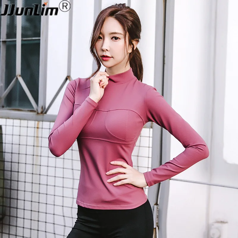 Women Gym Sportswear Tight Yoga Shirts O neck Running Shirt Long Sleeve ...