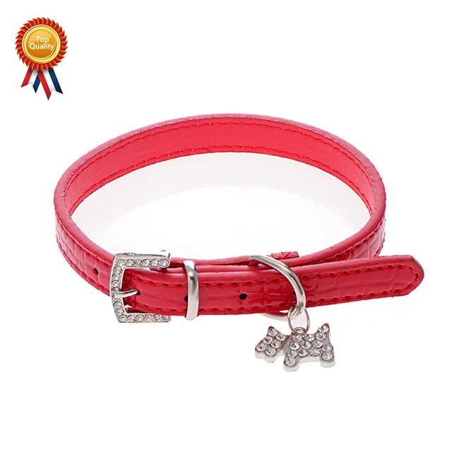 Pu Leather Small Pet dog Collar with Wonderful Pendant Chihuahua Teddy