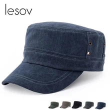 Lesov одноцветная вымытая Военная Кепка для мужчин и женщин с плоским верхом армейская кепка Повседневная унисекс с плоской крышей Военная Кепка Cadet Gorra Militar