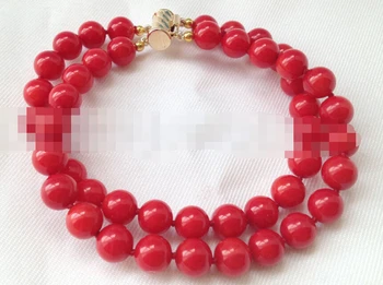 

Hot sell ->@@ 2row round red coral bracelet gold filled clasp -Top quality free shipping