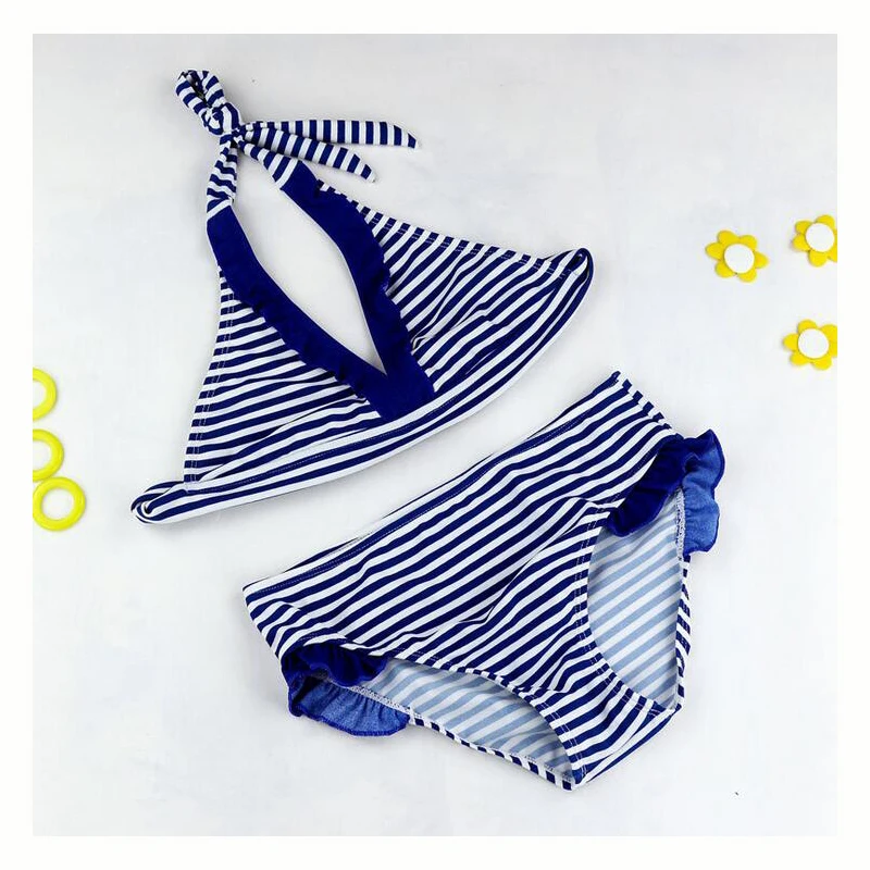 

2017 New Summer Children Stripe Bikini Girls Split Two-pieces Swimwear Girls Close-fitting Skinny High Elastic Striped Swimsuit