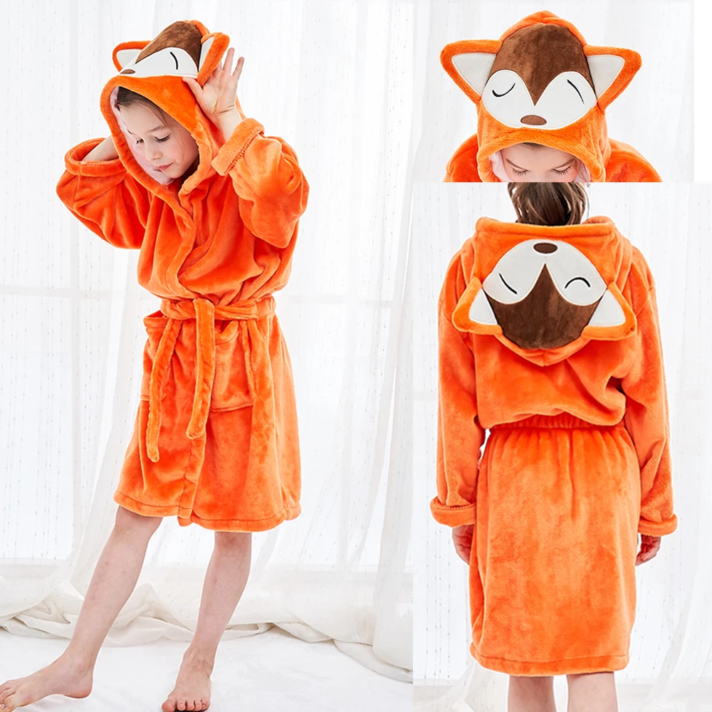 Детский фланелевый банный халат, одежда для сна для мальчиков и девочек, детские пижамы с единорогом, полотенце с капюшоном и рисунком животных, банный Халат