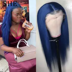 Цветной Синий 360 кружева человеческие волосы парик с ребенком волос Glueless 13x6 Синтетические волосы на кружеве парики Девы волос Фронтальная