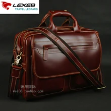 LEXEB Full Grain Leather Men’s Briefcases For 15 Inch Laptop Business Traveling Bags With Double Zippers Open High Quality Wine