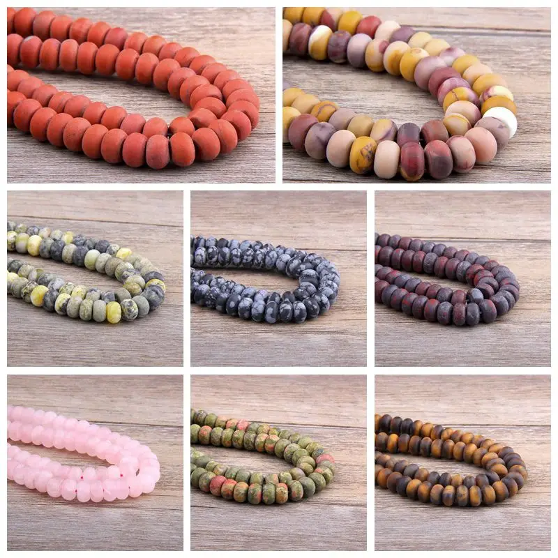 

Vinswet Natural Gem Redstone Bloodstone Lapis Lazuli Labradorit Turquoises Matte Loose Spacer Rondelle Beads For Jewelry
