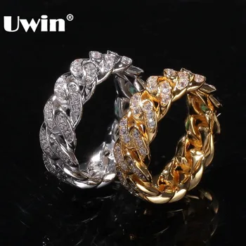 

UWIN 8mm Cuban Link Rings Hiphop Wedding Party Jewerly Full Iced Out Cubic Zirconia Fashion Micro Pave Ring For Men Women