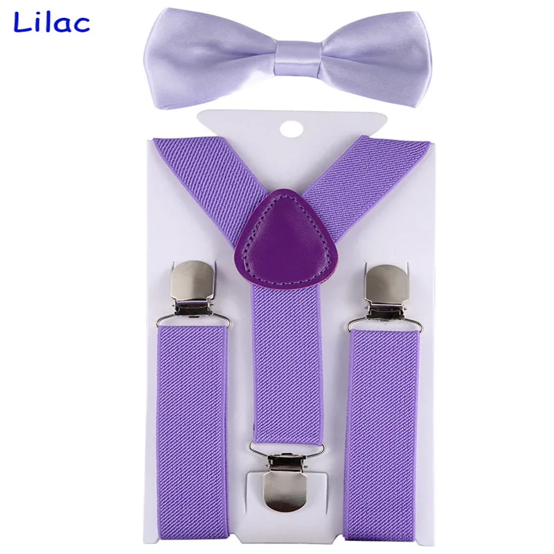 Light Purple Детские регулируемые эластичные подтяжки с галстуком-бабочкой, брекеты для мальчиков и девочек, подтяжки, Детские свадебные галстуки, аксессуары, Детский комплект с галстуком-бабочкой - Цвет: Light Purple