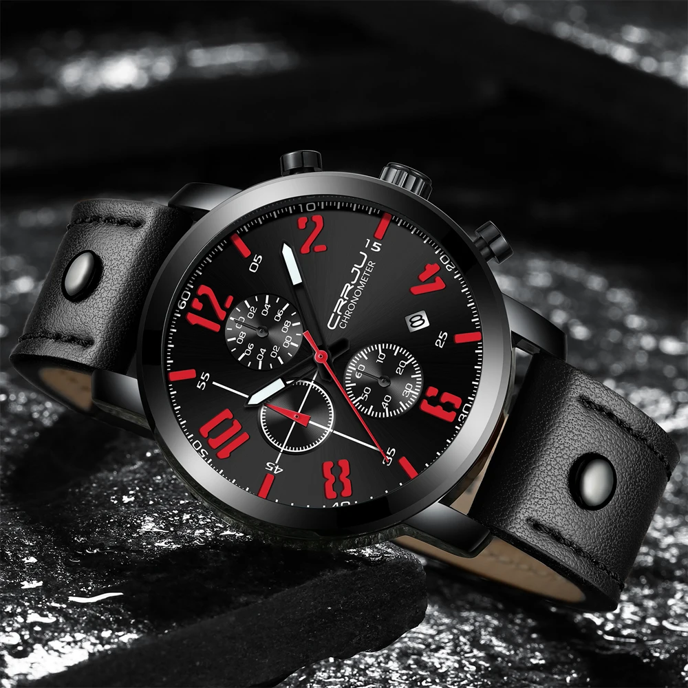 Для мужчин часы хронограф черные кварцевые часы кожа бизнес часы Творческий армии Военная Униформа наручные часы Relogio Masculino
