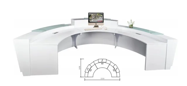 high quality semi circle half round exhibition glass top reception counter desk design for reception area